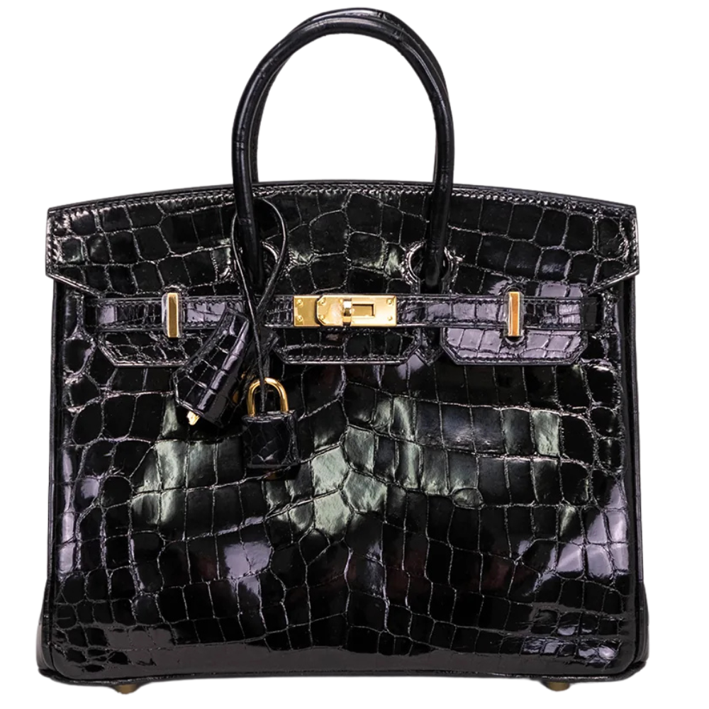 Birkin 25 Black Shiny Niloticus