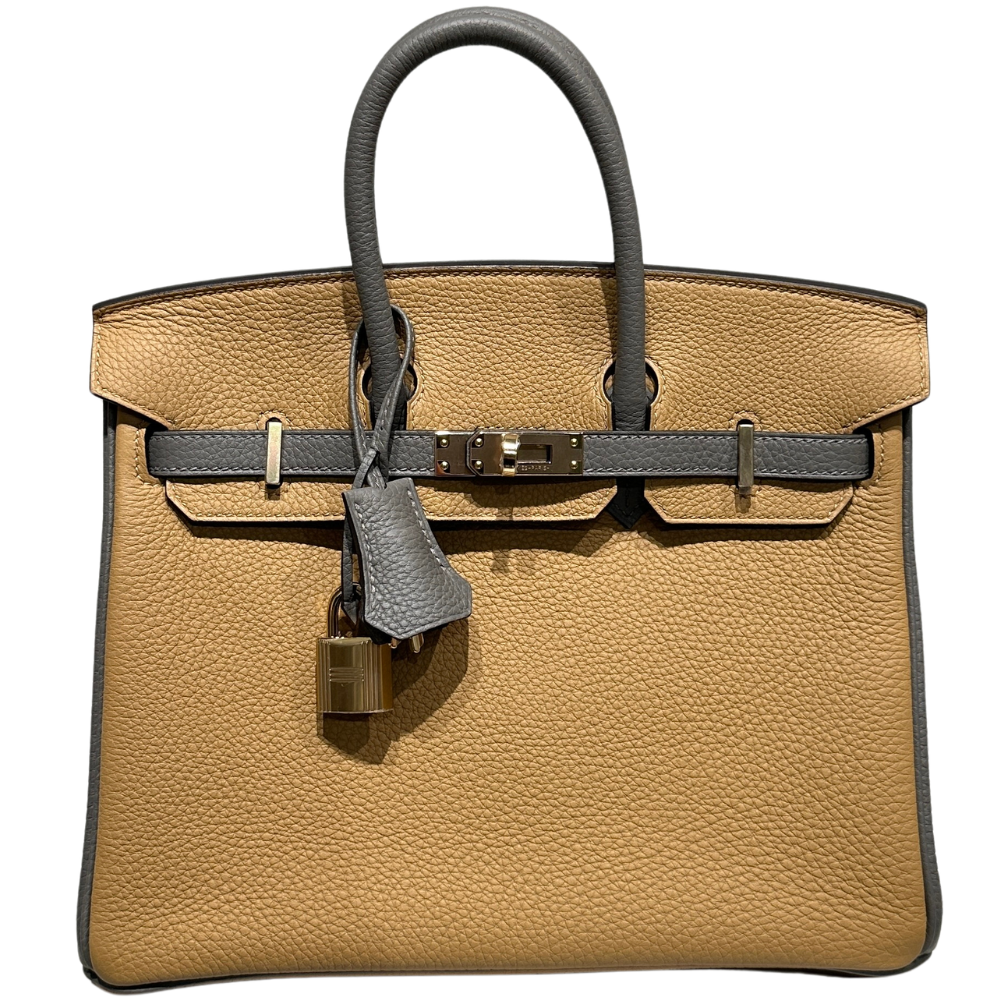 Hermès Birkin 25 HSS in Biscuit and Etain Togo leather, front view