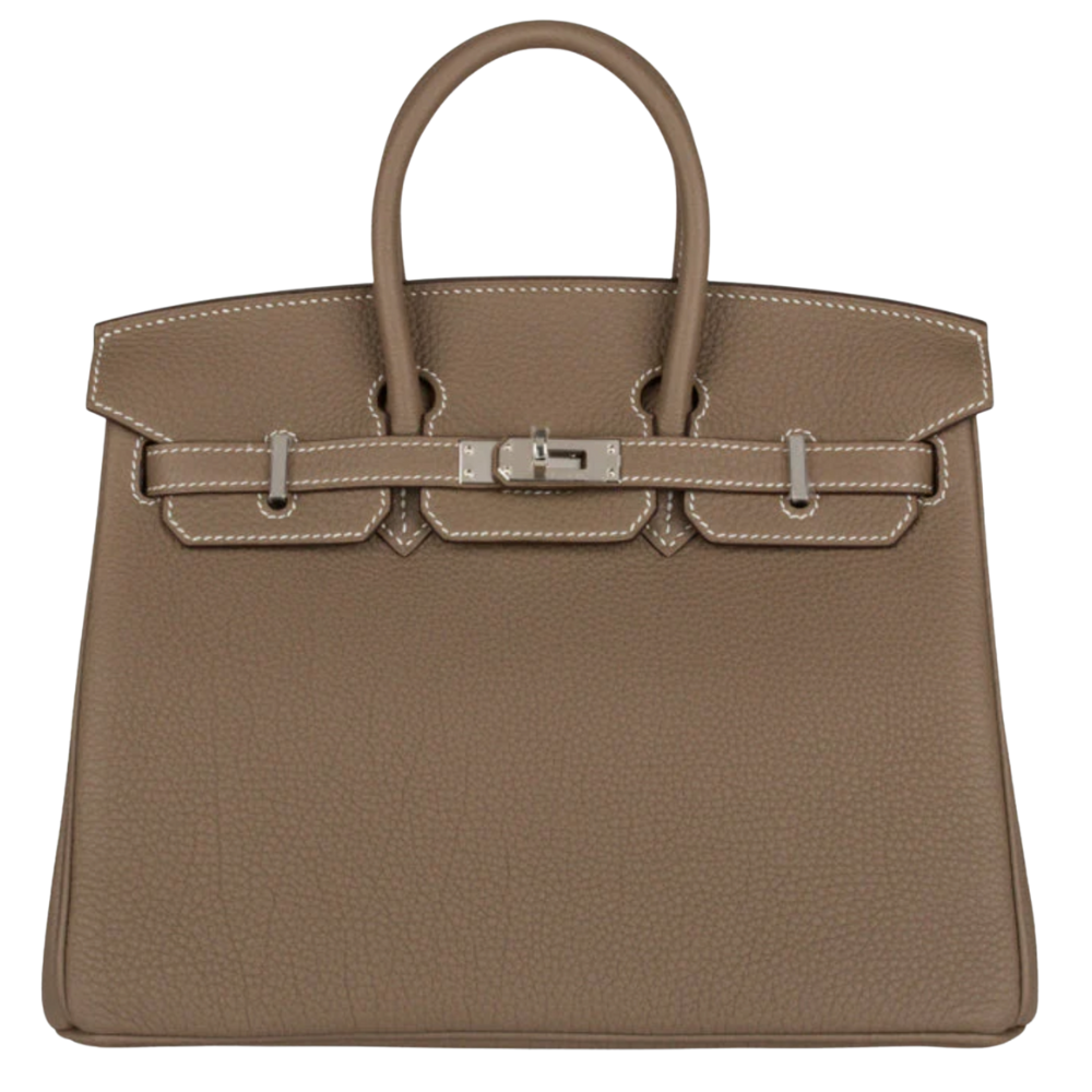 Hermès Birkin 25 in Etoupe Togo leather with silver hardware, front view