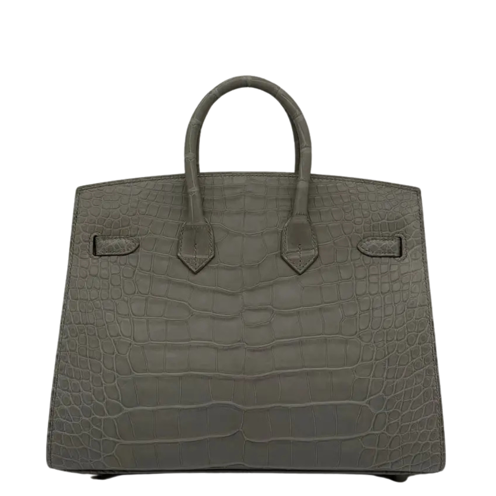 Hermes Birkin 25 Gris Perle matte alligator back view
