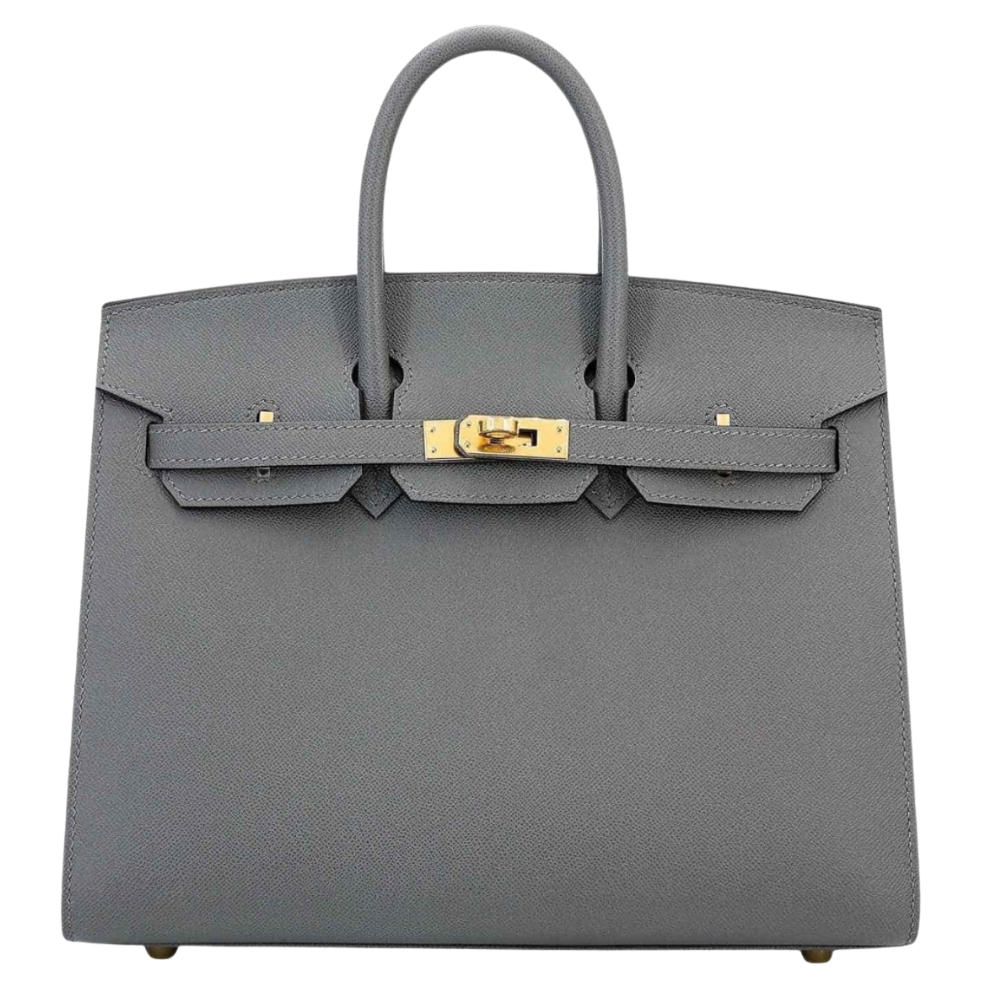 Hermes Birkin 25 Sellier Gris Meyer Madame leather front view