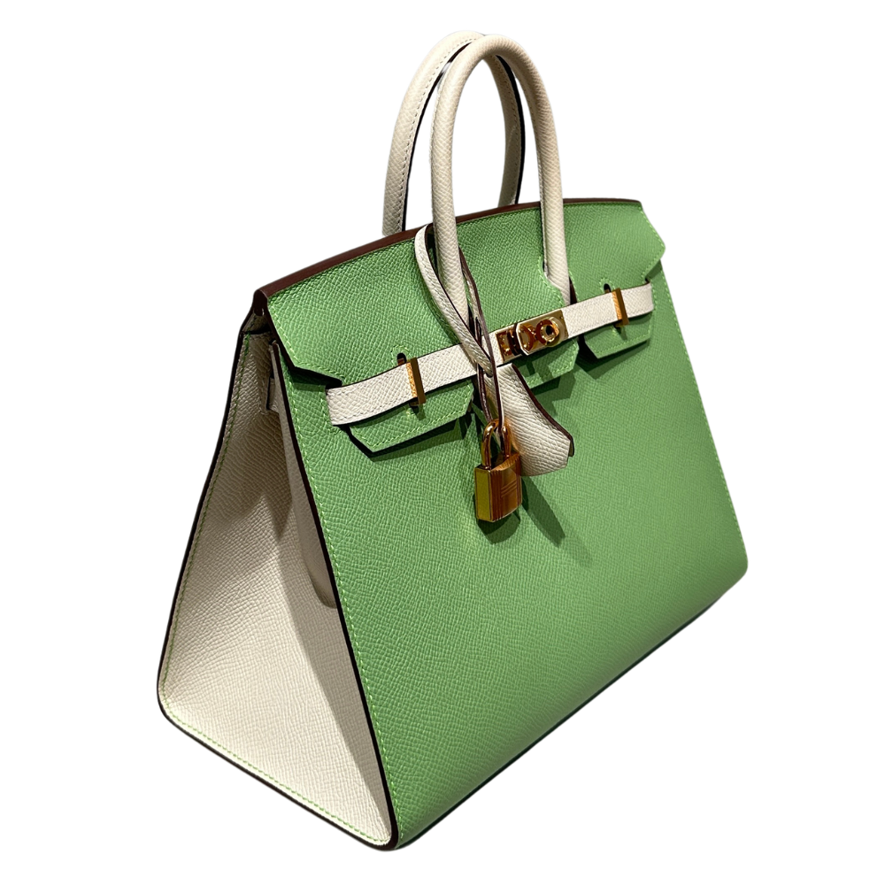Hermes Birkin 25 Vert Criquet and Nata left side view