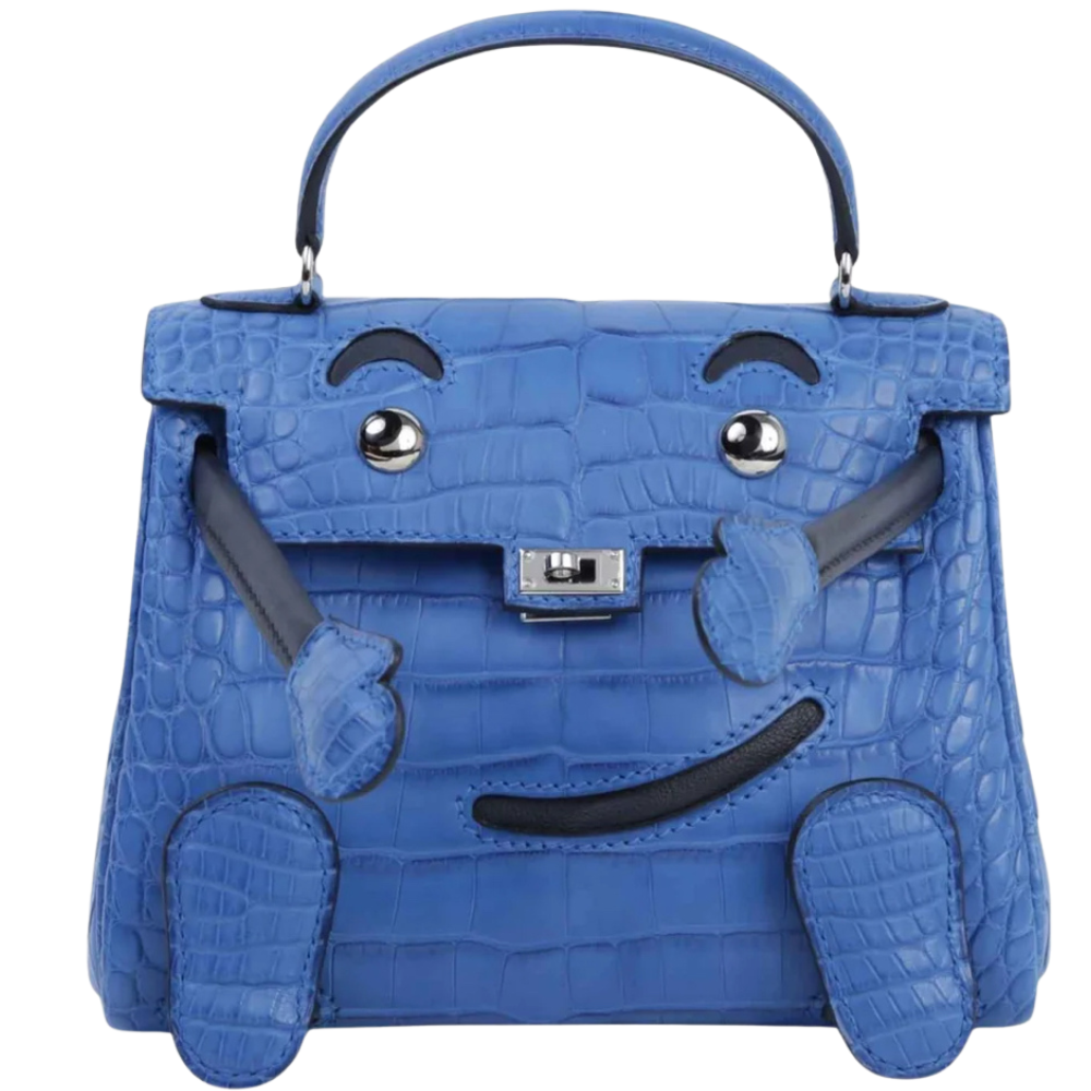 Hermès Kelly Doll bag in alligator leather, Bleu Zellige color, front view