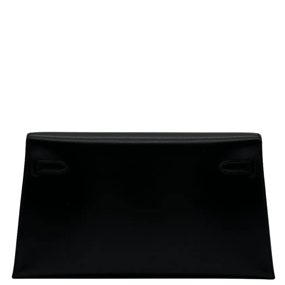 Hermes Kelly Elan Black Box Calf back view, highlighting the clean architectural lines and timeless mirror-finish box leather craftsmanship.