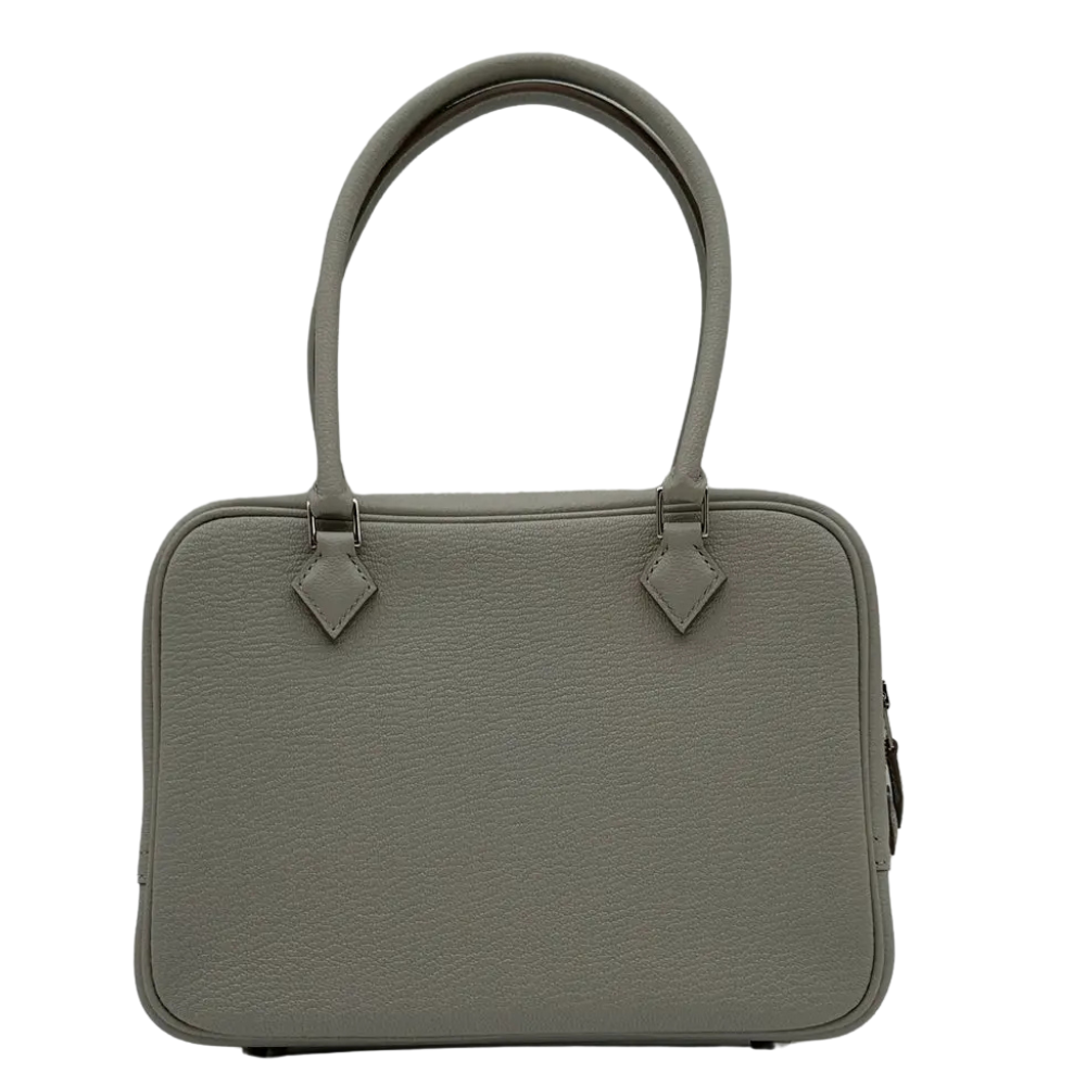 Hermes Mini Plume Gris Perle Chèvre leather front view