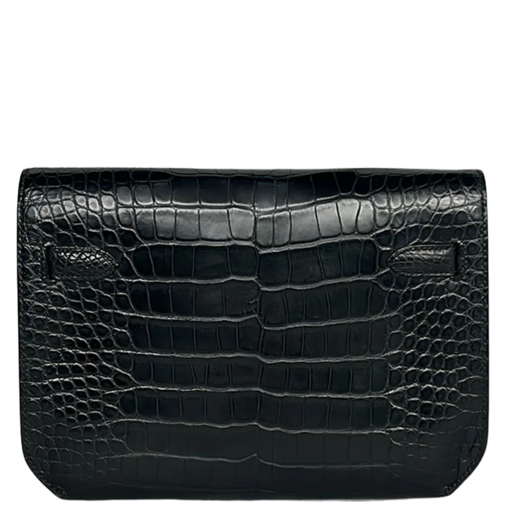 Hermès Kelly Dépêche clutch in black alligator leather, sleek and elegant design