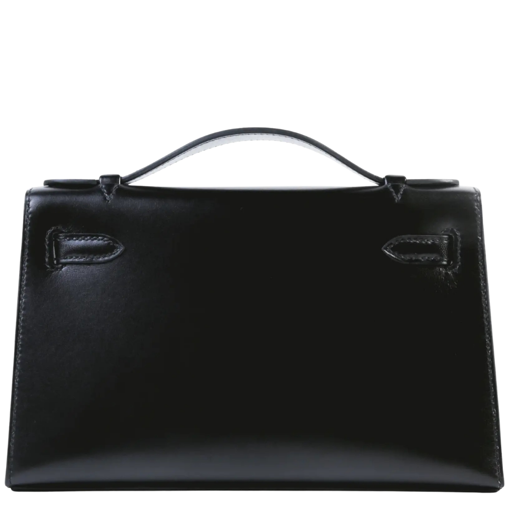 Hermes Kelly Pochette Inlay Daisy Black White and Jaune back view, highlighting the clean lines and premium leather craftsmanship.