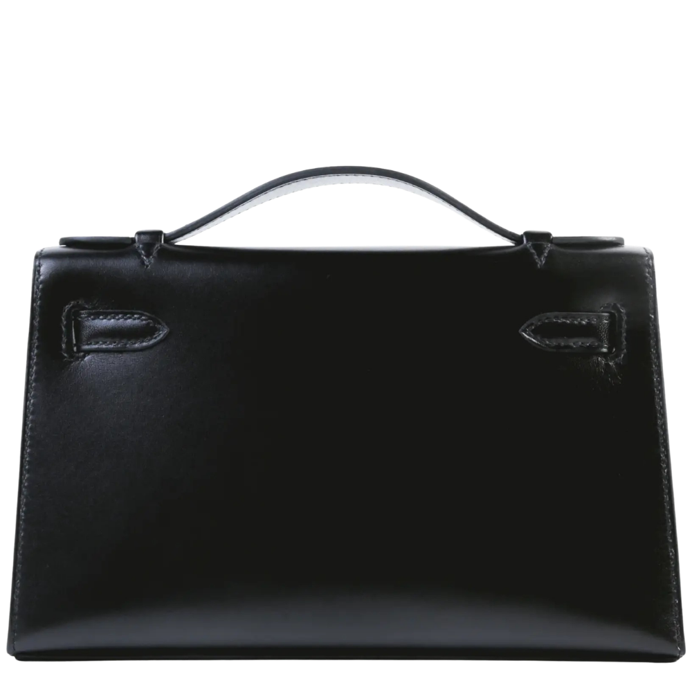 Hermes Kelly Pochette Inlay Daisy Black White and Jaune back view, highlighting the clean lines and premium leather craftsmanship.