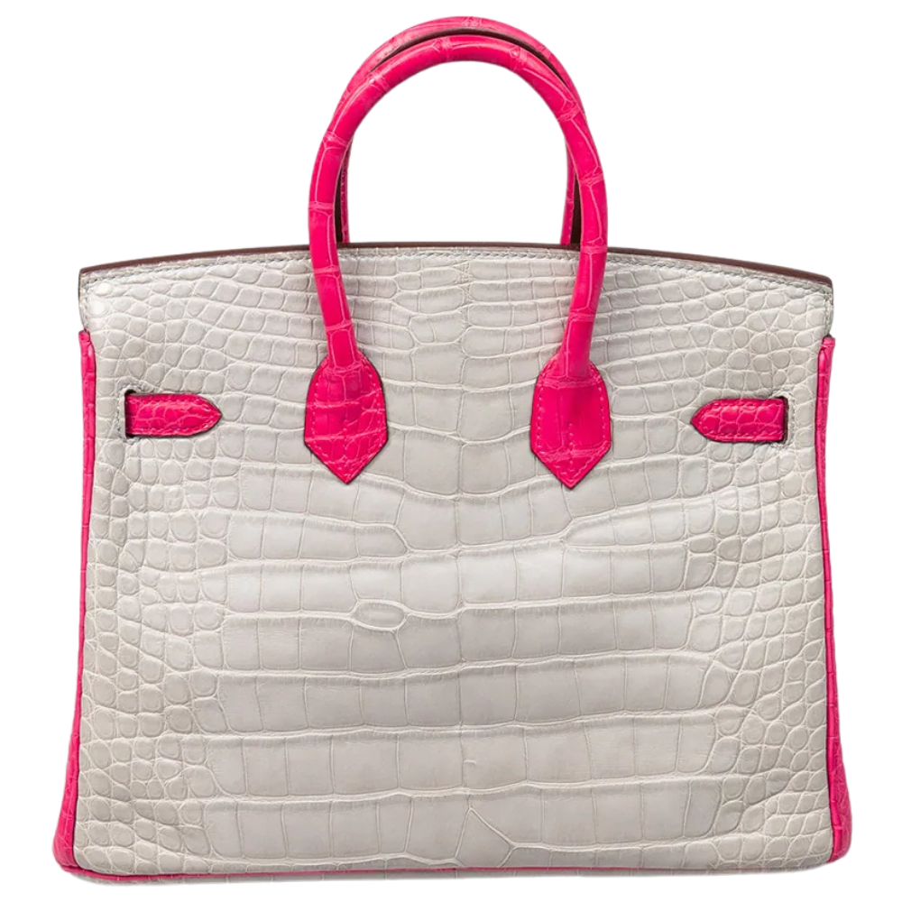 Birkin 25 Alligator Gris Perle / Rose Shocking