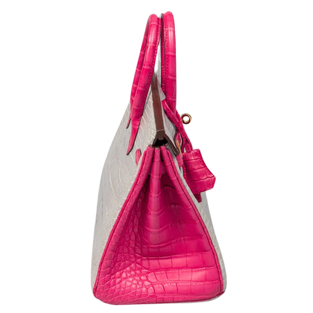 Birkin 25 Alligator Gris Perle / Rose Shocking