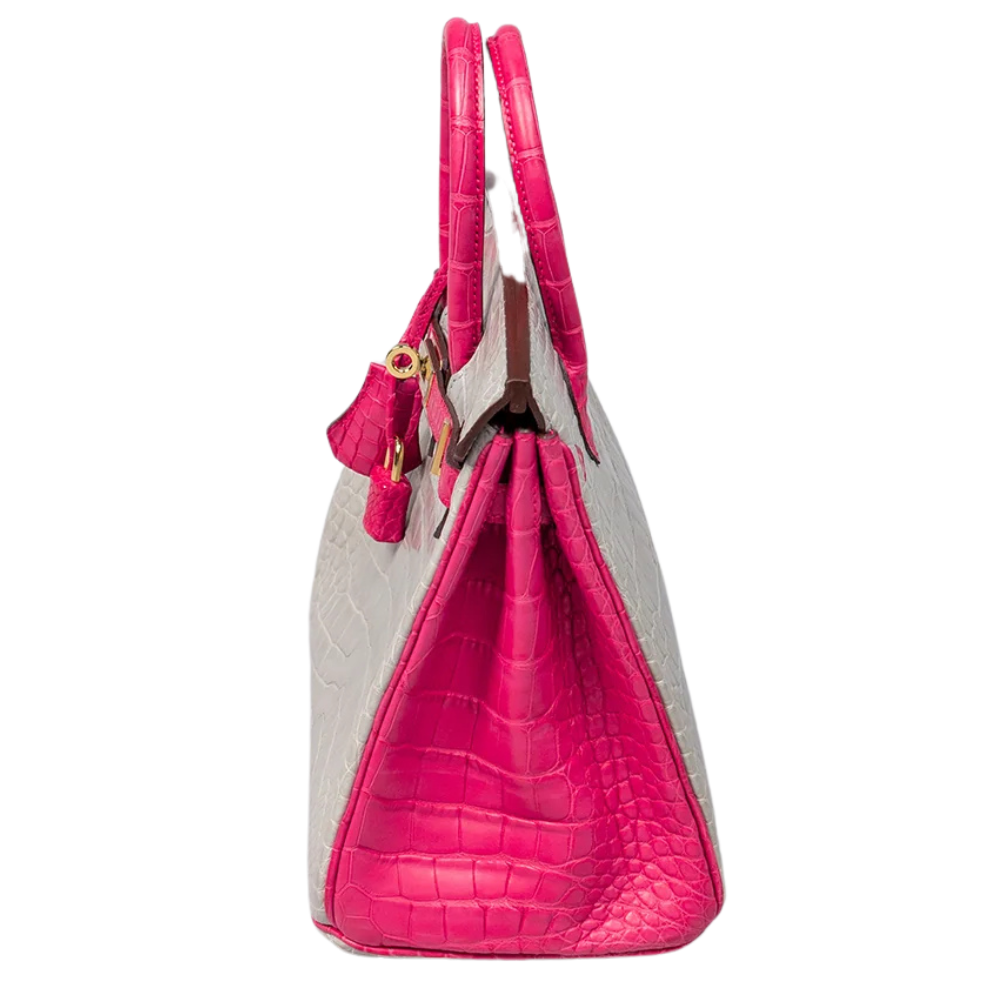 Birkin 25 Alligator Gris Perle / Rose Shocking