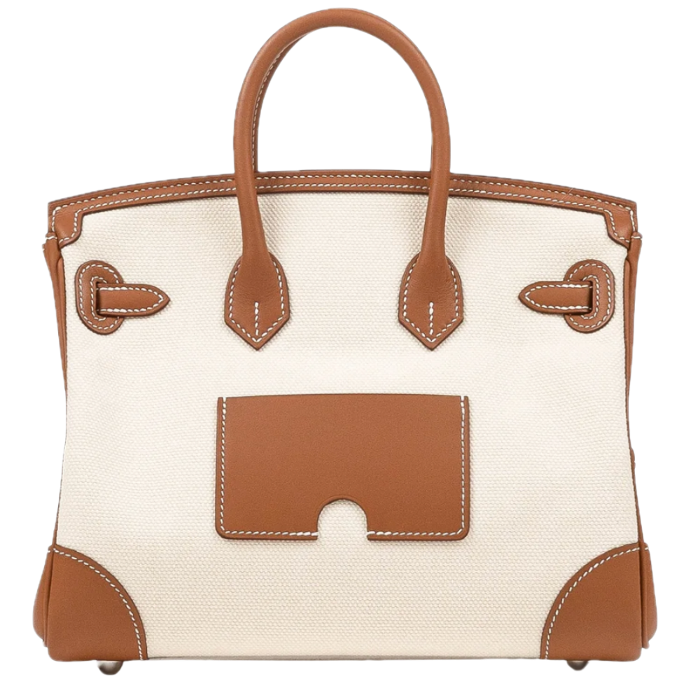 Hermes Birkin 25 Cargo bag in Ecru and Beige Swift leather and canvas with silver hardware, back view