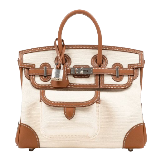 Hermes Birkin 25 Cargo bag in Ecru and Beige Swift leather and canvas with silver hardware, back view
