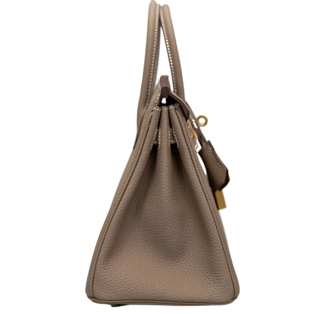 Hermès Birkin 25 Etoupe Togo leather gold hardware, right side profile view