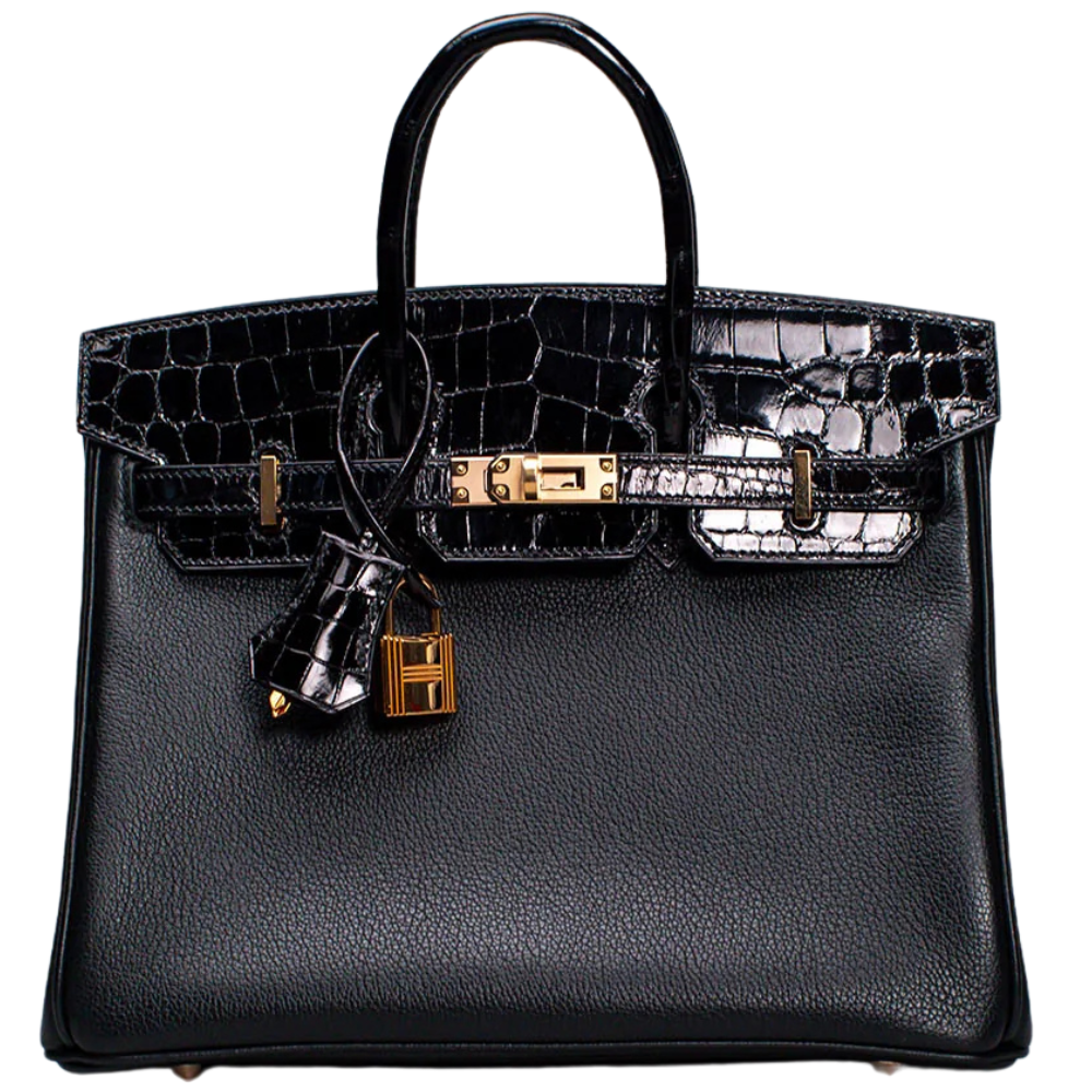 Birkin 25 Touch Black Shiny Niloticus