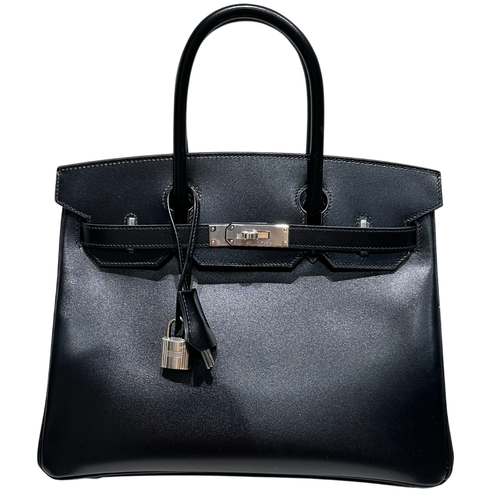 Hermès Birkin 30 in Black Box leather with silver hardware, front view