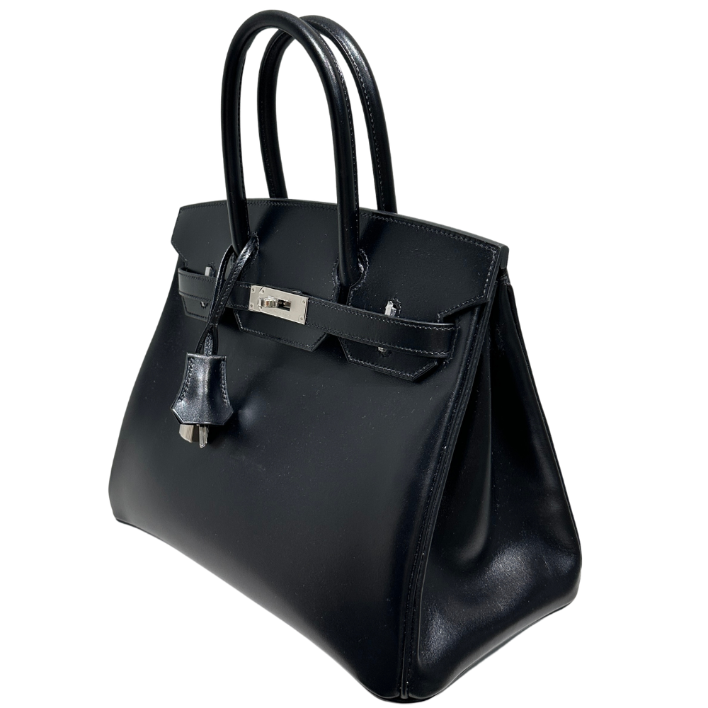 Hermès Birkin 30 Black Box leather silver hardware, right side profile view