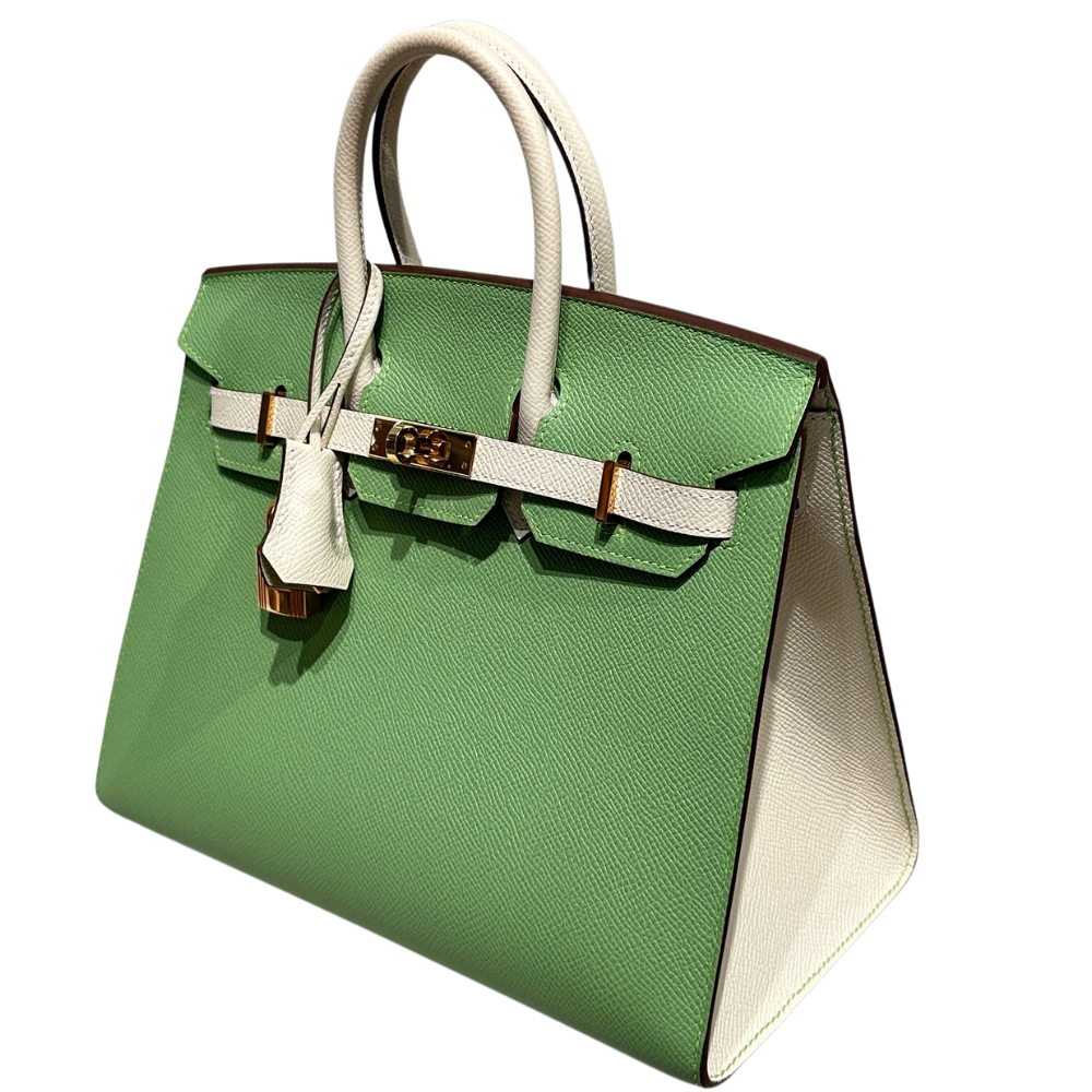 Hermes Birkin 25 Vert Criquet and Nata right side view