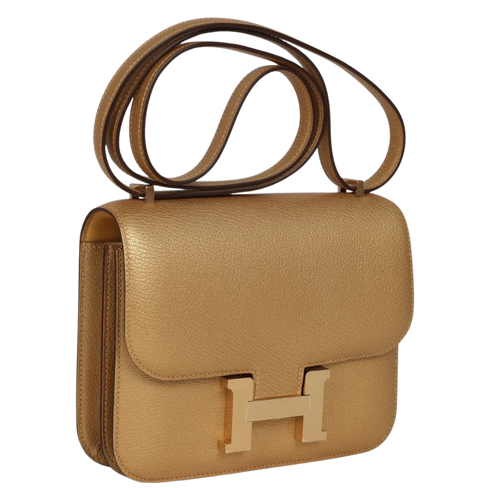 Hermes Constance 18 Dore Chamkilight Chevre right side profile, featuring the refined hardware details and sleek proportions.
