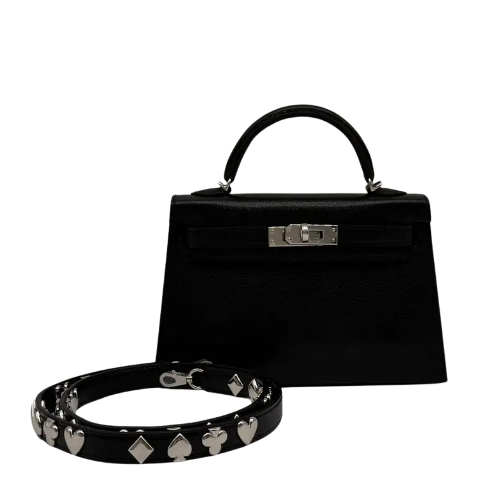     Hermes Kelly 20 Clou de Coeur Black Chèvre leather front view