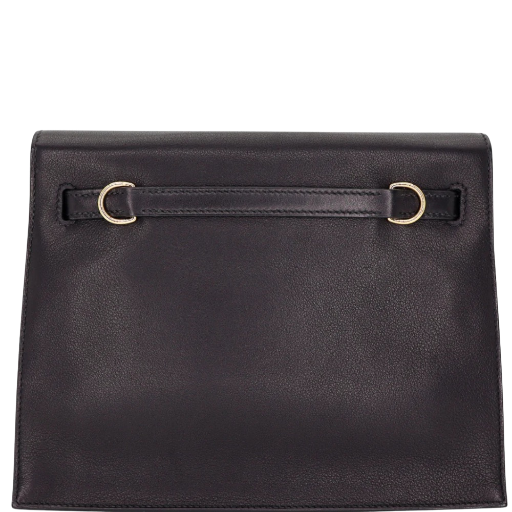 Hermes Kelly Danse Black Volupto back view, highlighting the clean, supple lines and multi-functional strap loops for versatile styling.