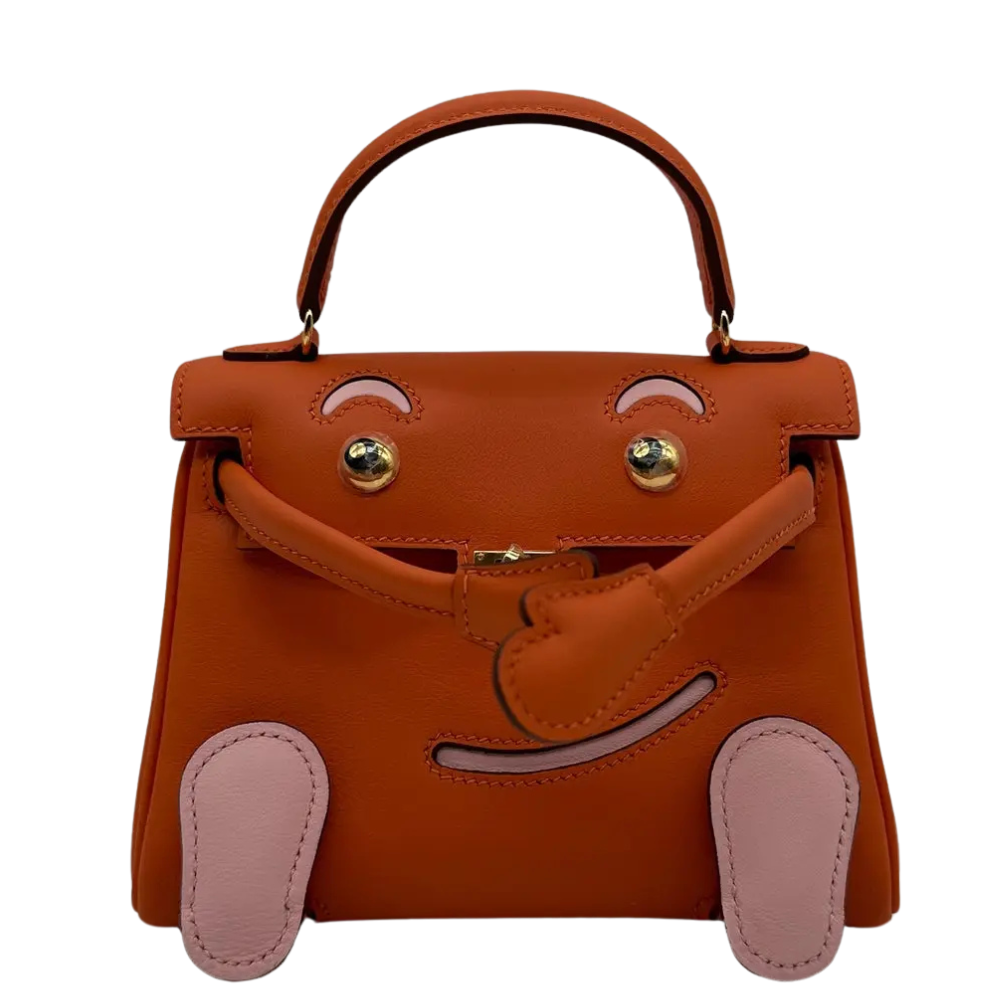 Hermes Kelly Doll Orange and Sakura Swift leather front view