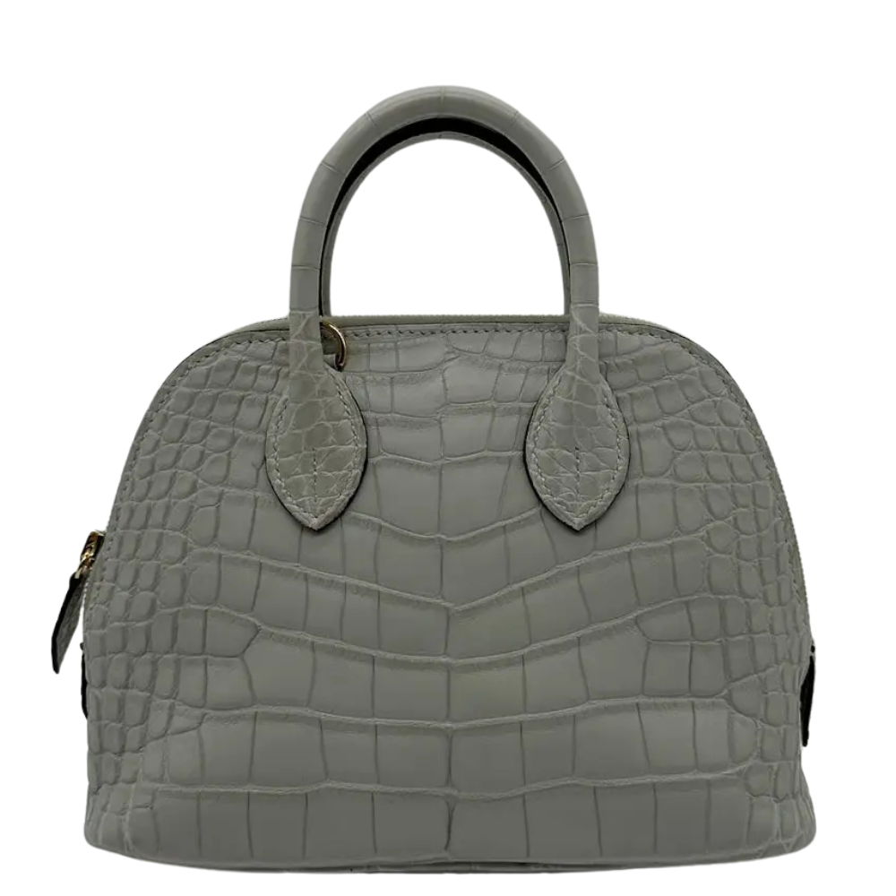 Hermes Mini Bolide Gris Neve matte alligator back view