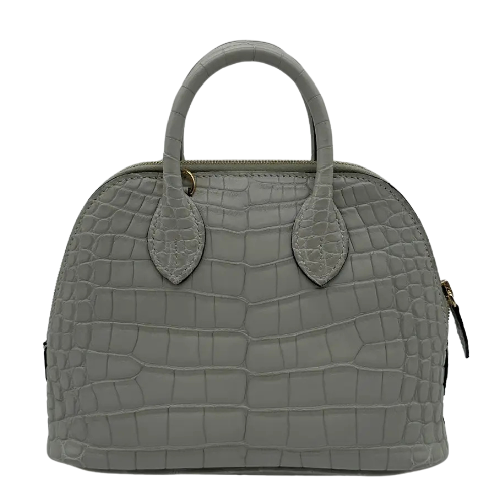 Hermes Mini Bolide Gris Neve matte alligator front view