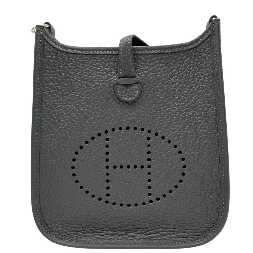Hermes Mini Evelyne Ardoise Clemence leather front view