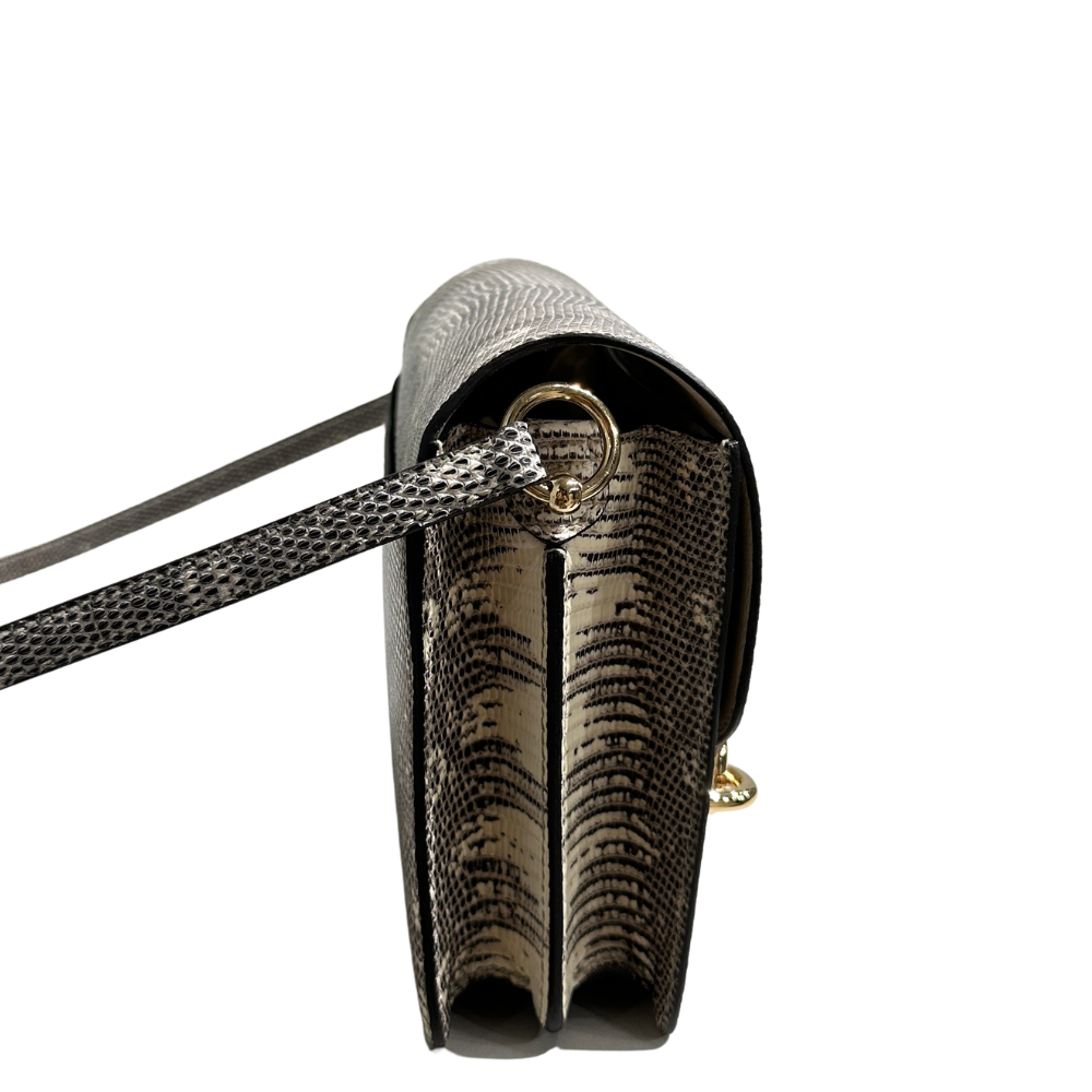 Hermès Roulis 19 Ombré Lizard leather rose gold hardware, right side profile view showing exotic leather texture