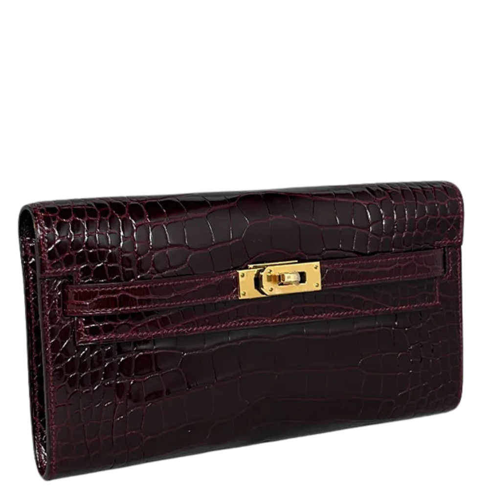 Kelly Pochette Shiny Crocodile Bordeaux