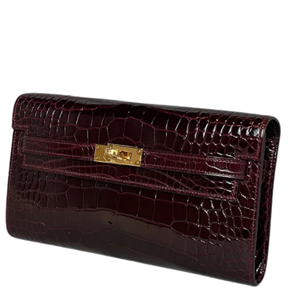 Kelly Pochette Shiny Crocodile Bordeaux