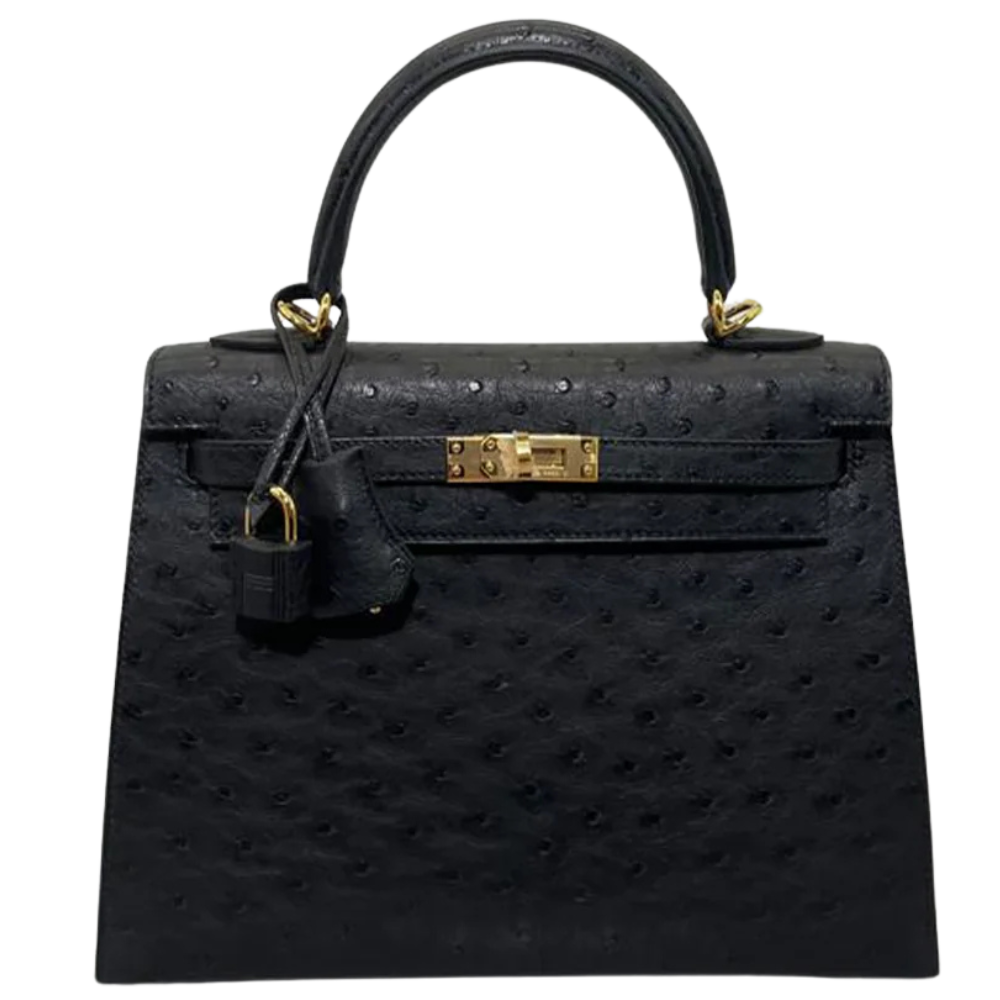 Kelly 25 Black Ostrich
