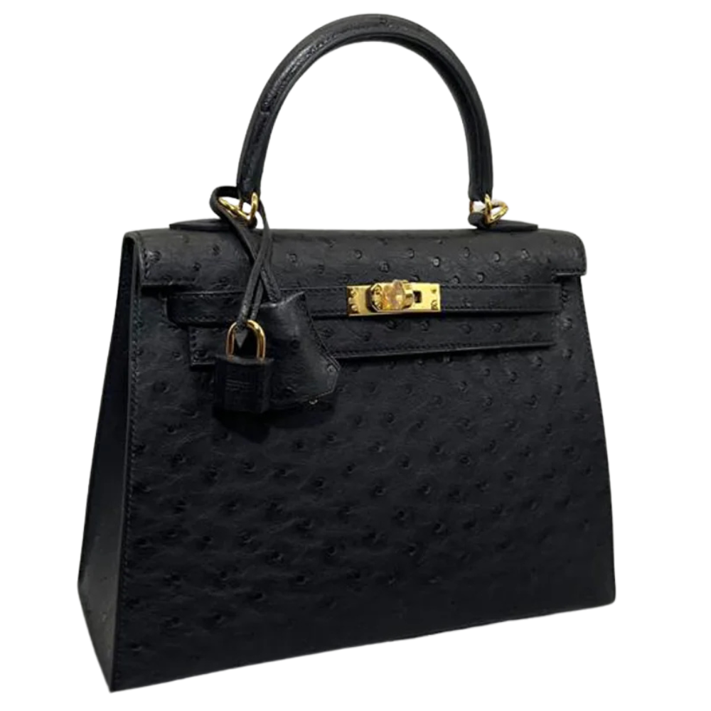 Kelly 25 Black Ostrich