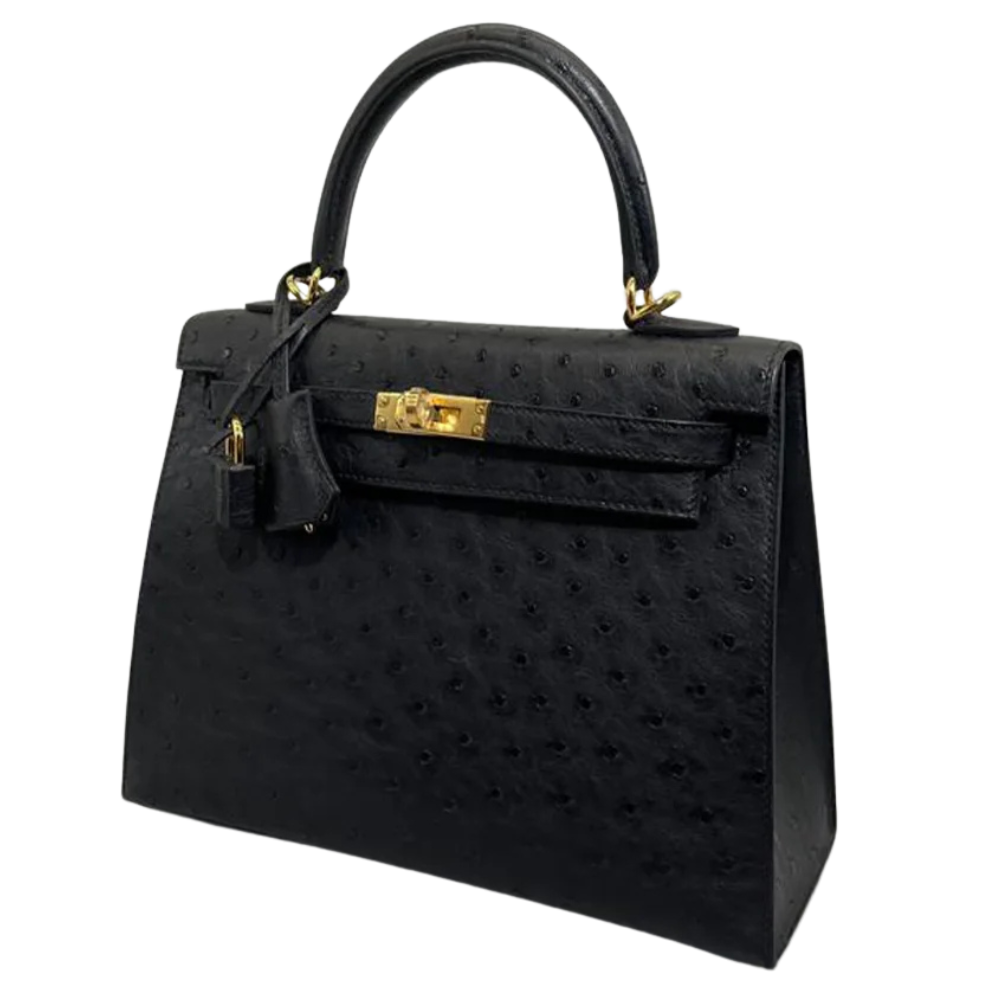 Kelly 25 Black Ostrich