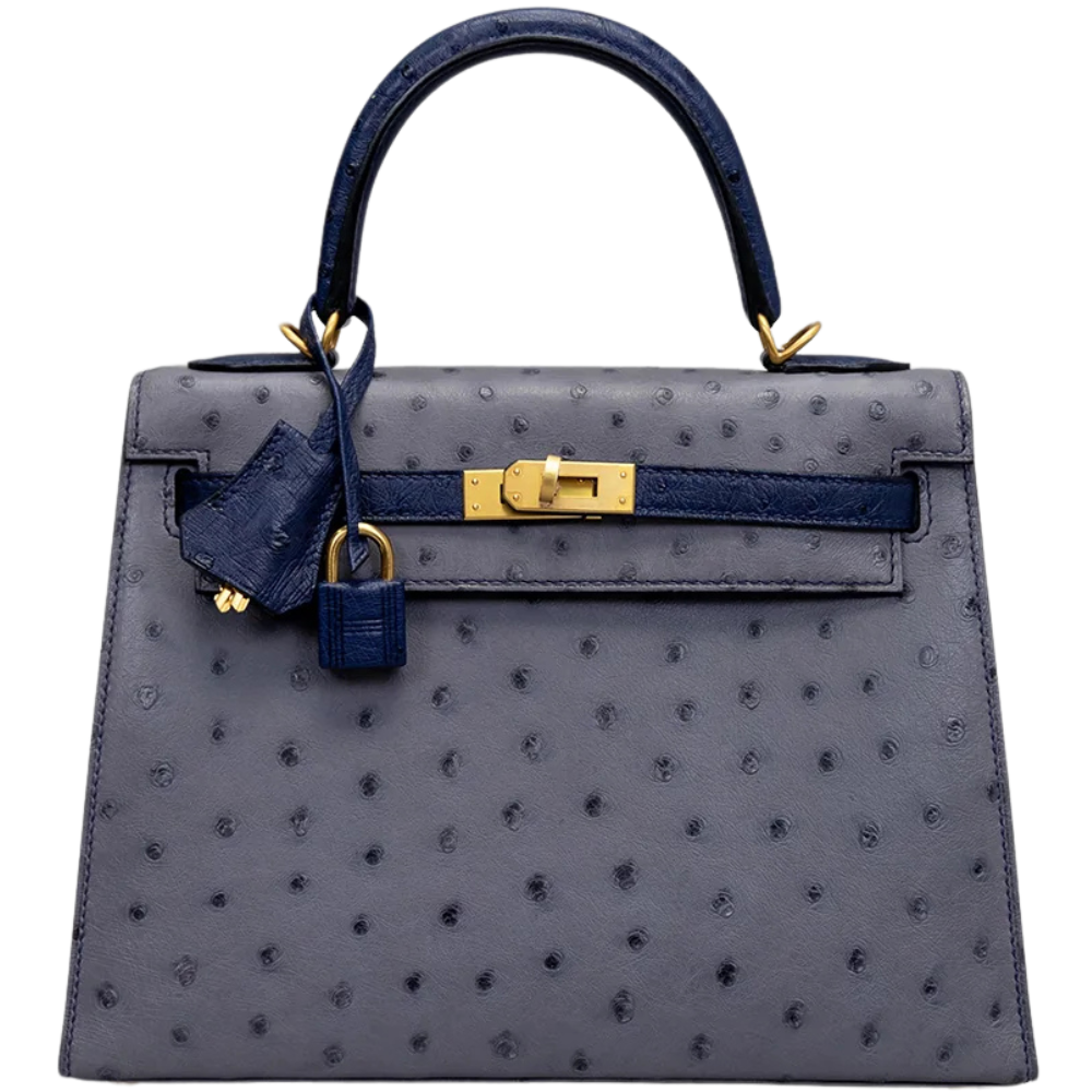Kelly 25 Gris Agate / Blue Iris Ostrich