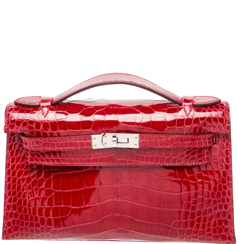Hermès Kelly Pochette in shiny red alligator leather with palladium hardware