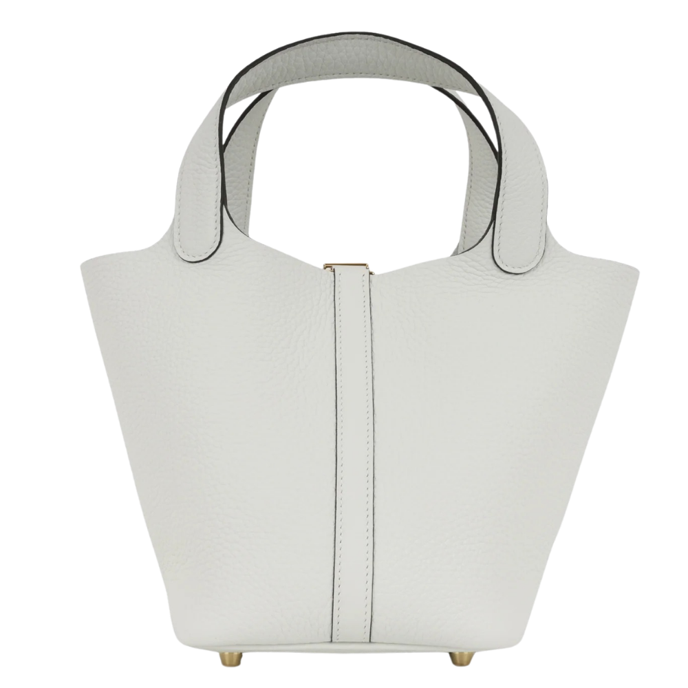 Hermes Picotin 18 New White Taurillon Clemence back view, highlighting the clean, slouchy lines and premium leather craftsmanship.